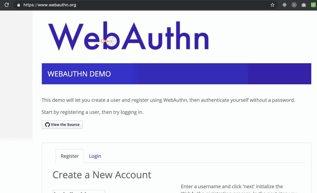 Animation showing steps to use WebAuthn in Chrome