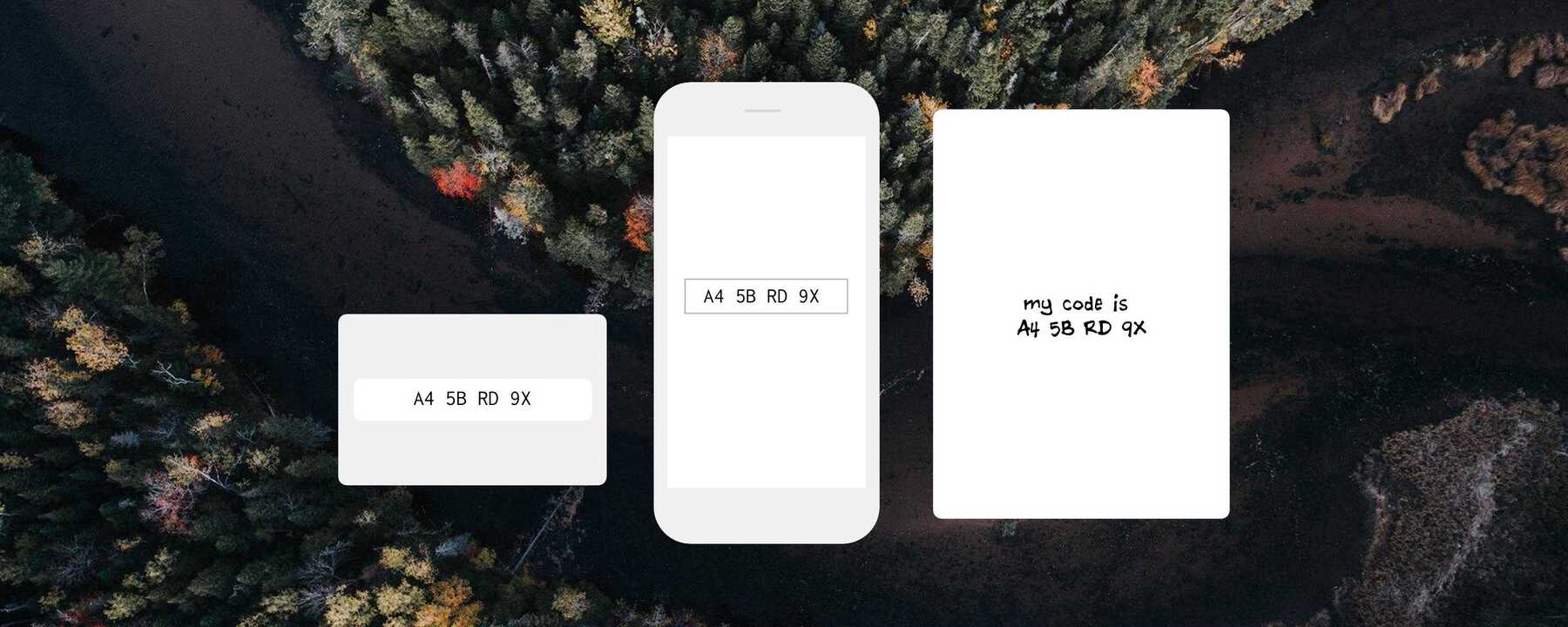 Forest background with phone outline and codes