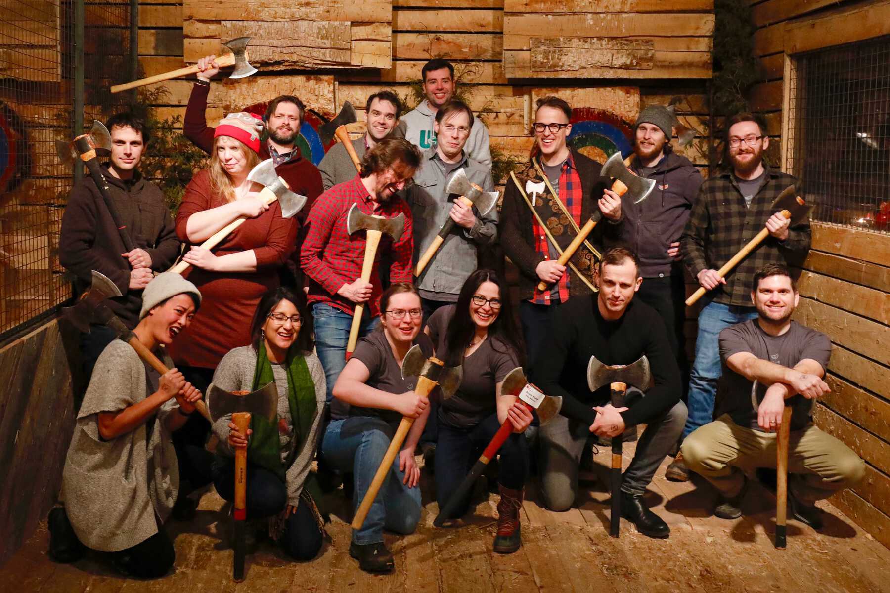 Group posing with throwing-axes