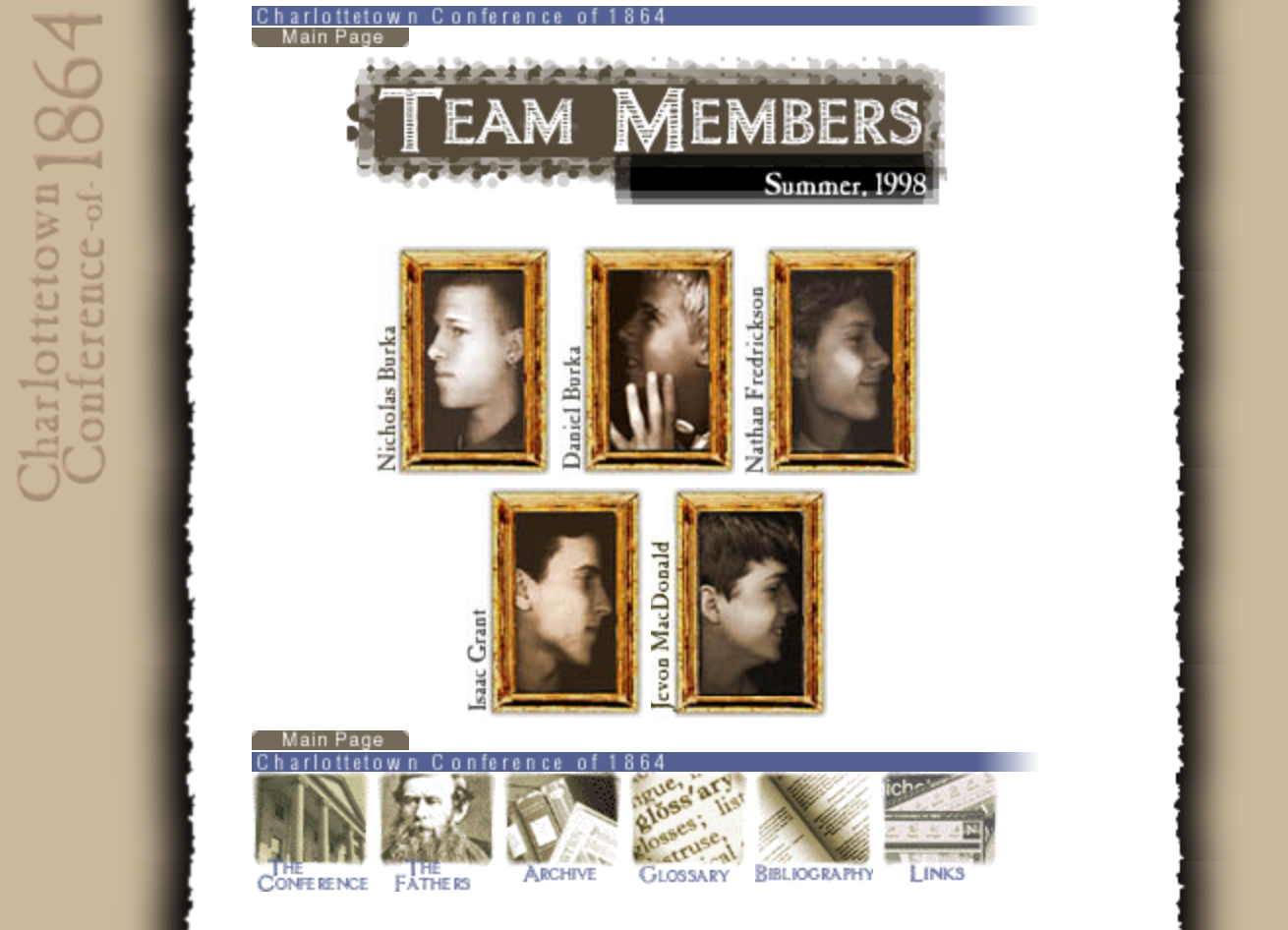 Screenshot Charlottetown Conference website Team Members page with scanned faces