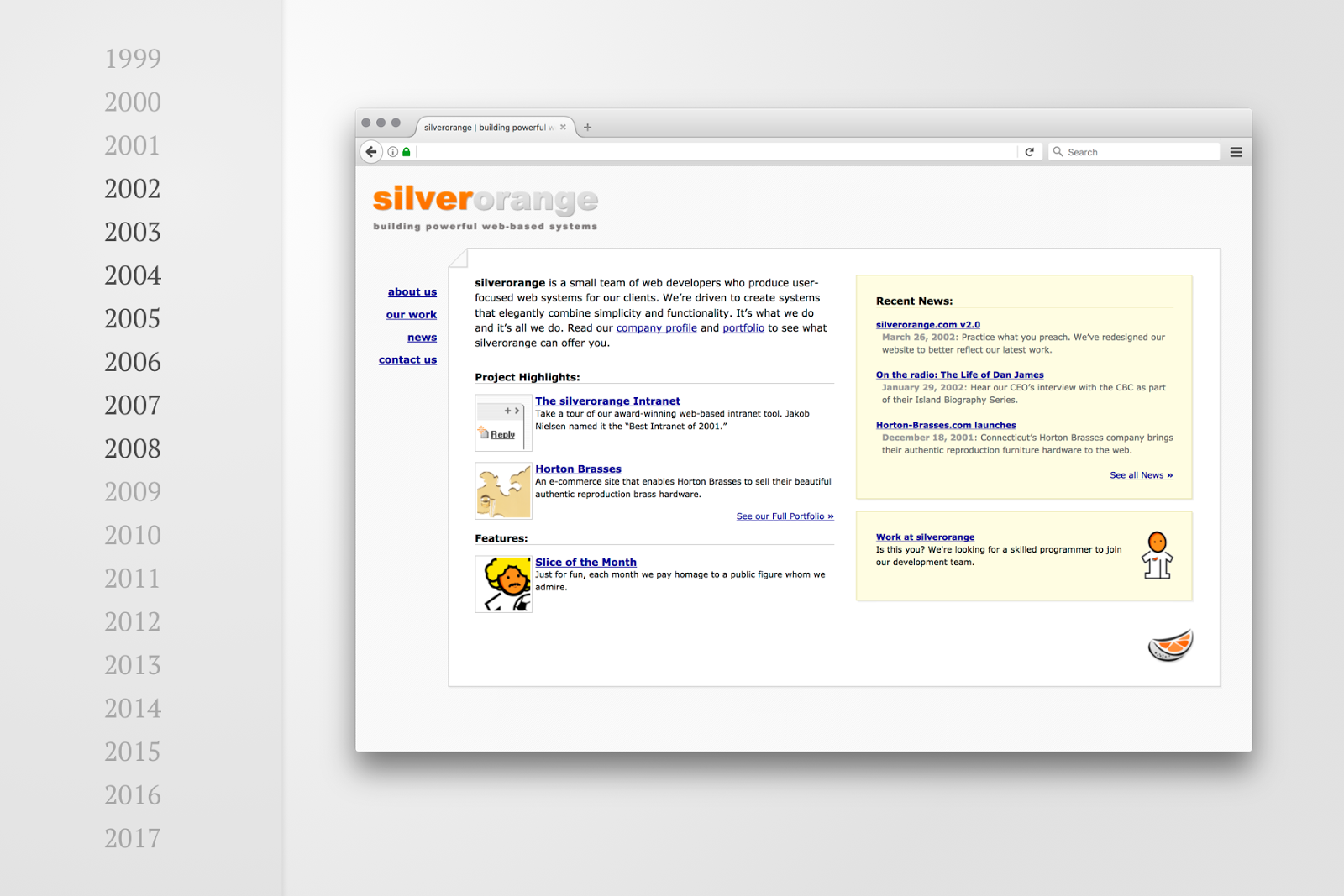 Screenshot of silverorange website in 2002 to 2008 with pixelated aesthetic