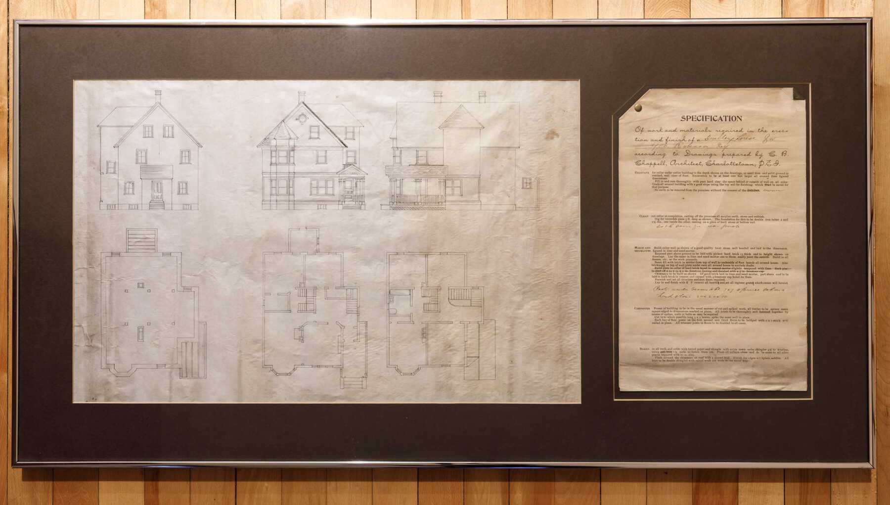 Framed architectural sketch of house