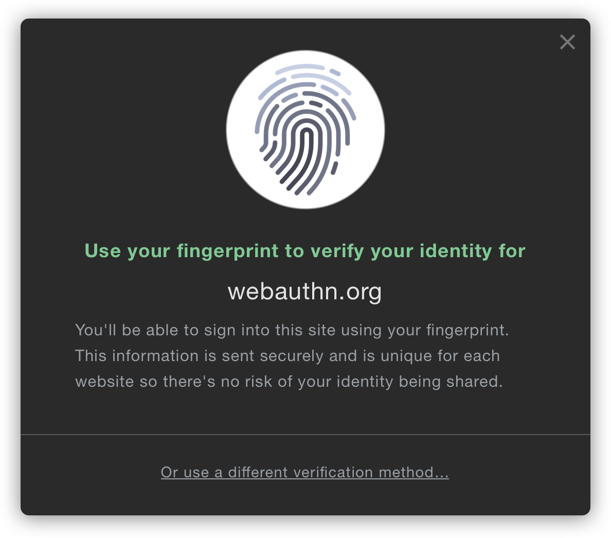 Screenshot with fingerprint illustration